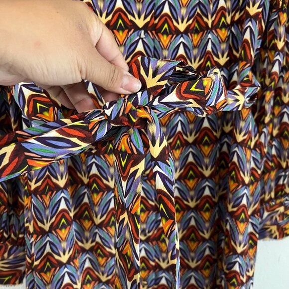 Alice Olivia Multicolored Geometric Silk Belted Button Shirt Dress Size Medium - Picture 6 of 9